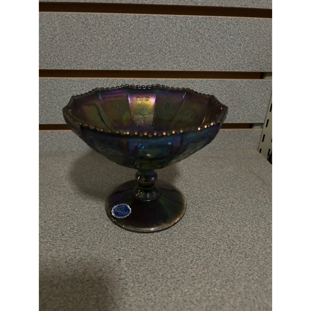 Zodiac Imperial‎ Glass Iridescent Indiana Carnival Glass Footed Vintage
